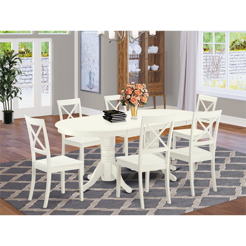 East West Furniture Vancouver 7-piece Wood Dining Table Set in Linen White