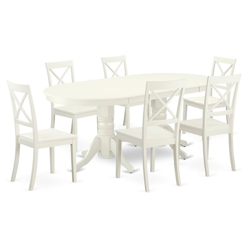 East West Furniture Vancouver 7-piece Wood Dining Table Set in Linen White