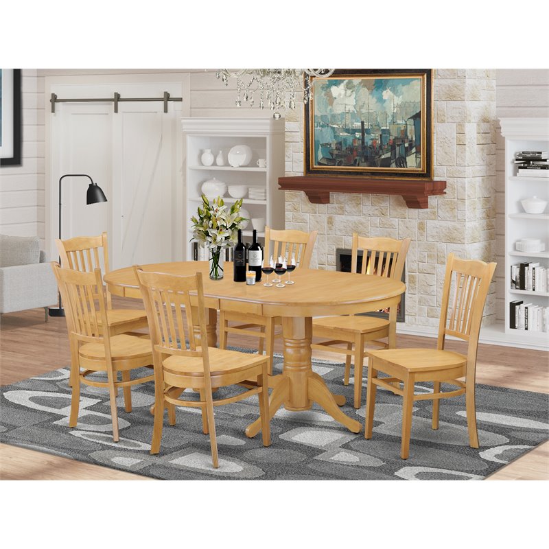 East West Furniture Vancouver 7-piece Wood Dinette Table Set in Oak
