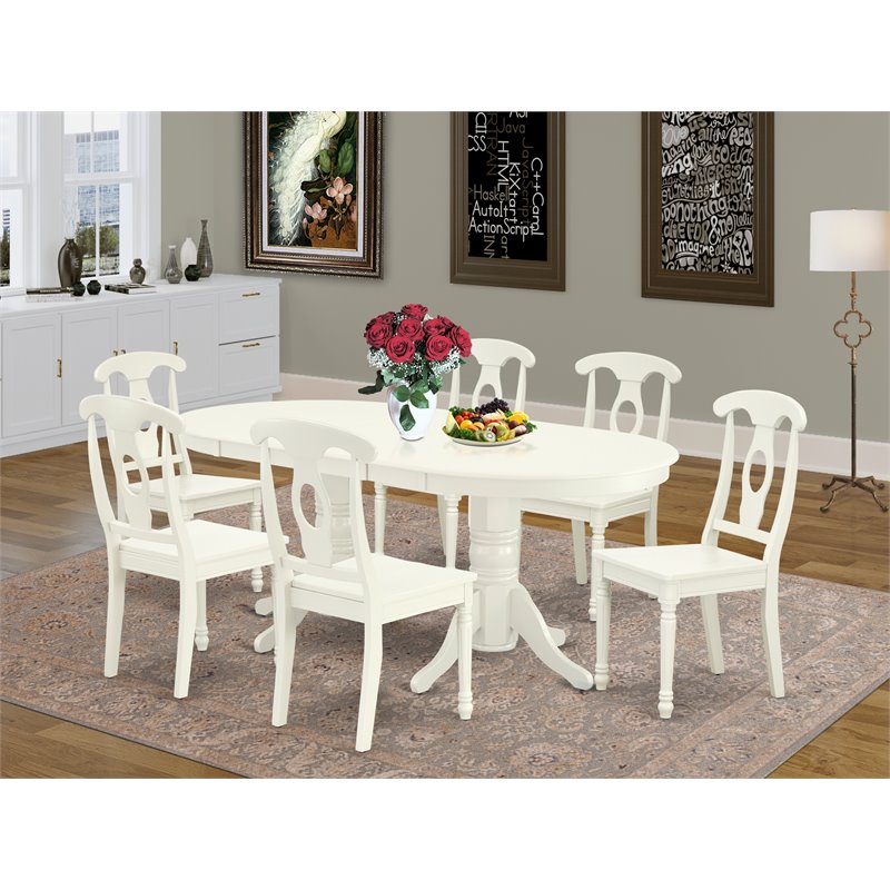 East West Furniture Vancouver 7-piece Wood Table and Dining Chairs in White