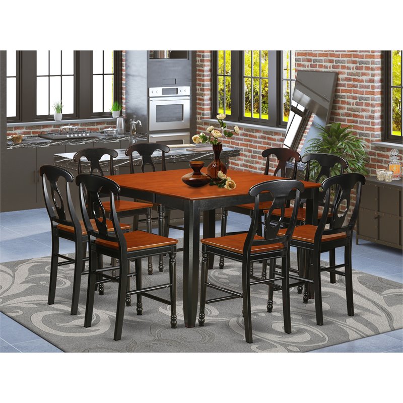 East West Furniture Fairwind 9-piece Wood Dining Table Set in Black & Cherry
