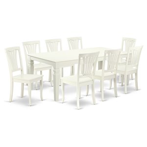 East West Furniture Logan 9-piece Dining Set with Wood Seat in Linen White