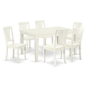 East West Furniture Weston 7-piece Dining Set with Wood Seat in Linen White