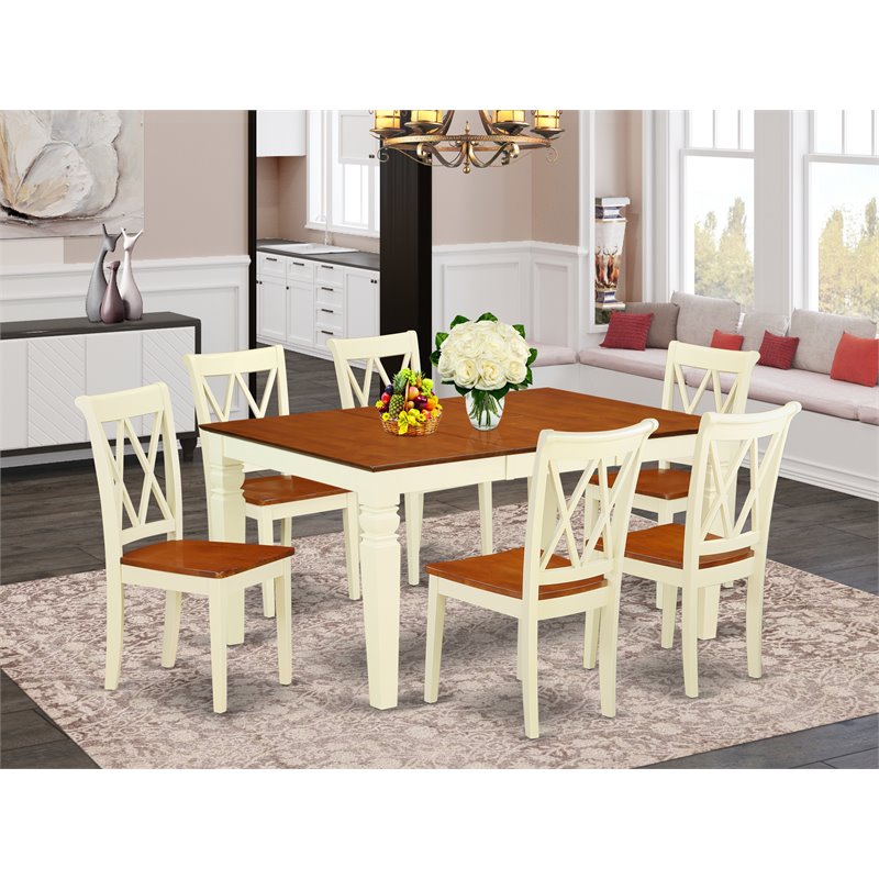 East West Furniture Weston 7-piece Wood Dining Room Set in Buttermilk/Cherry