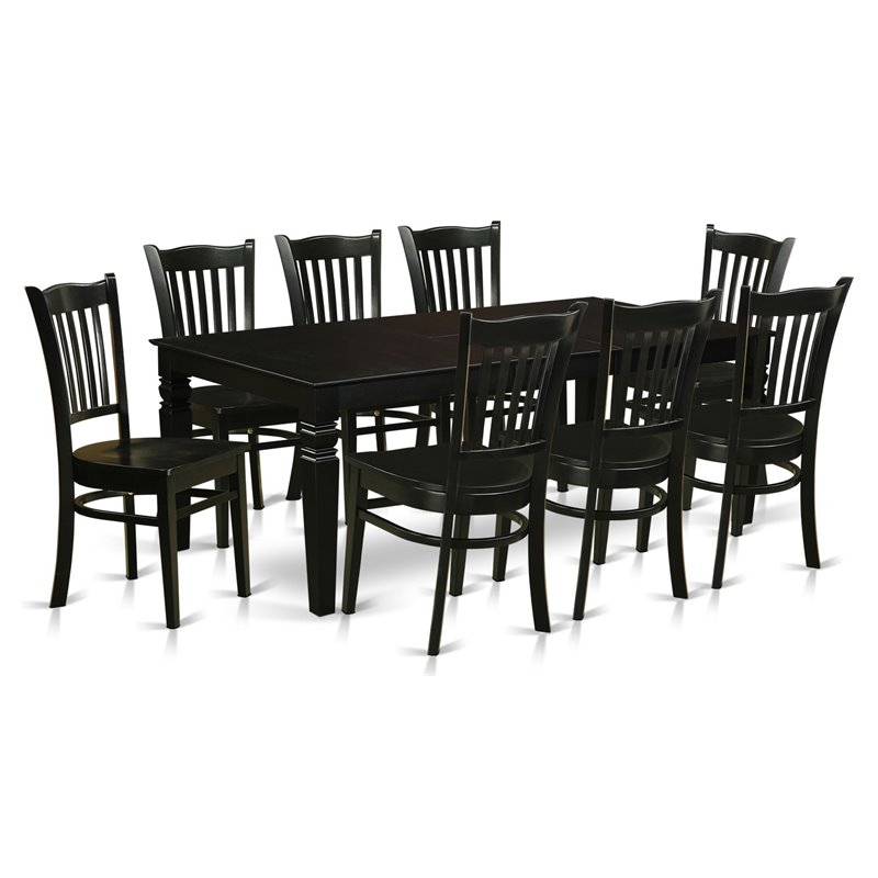 East West Furniture Logan 9-piece Wood Dining Table and Chair Set in Black
