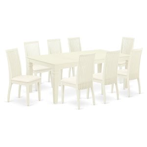 East West Furniture Logan 9-piece Dining Set with Fabric Seat in Linen White