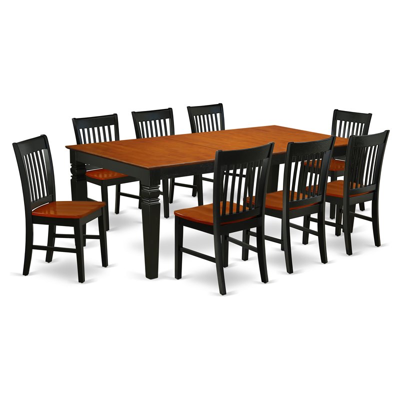 East West Furniture Logan 9-piece Wood Dinner Set in Black/Cherry