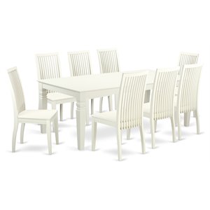 East West Furniture Logan 9-piece Wood Dining Table and Chair Set in Linen White
