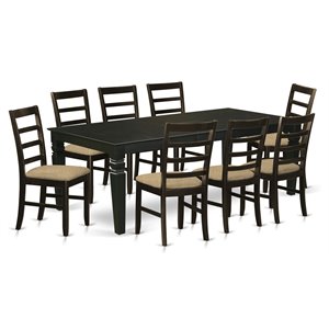 East West Furniture Logan 9-piece Wood Dining Set with Linen Chairs in Black