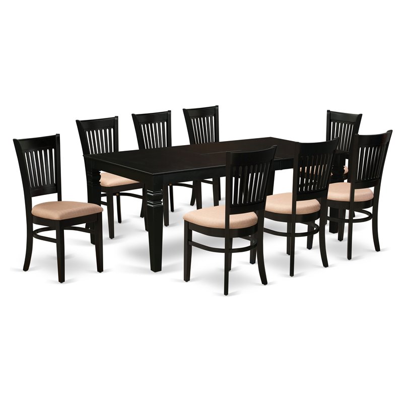 East West Furniture Logan 9-piece Wood Dining Set with Cushion Chairs in Black