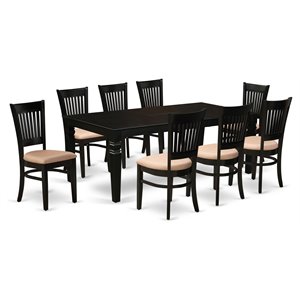 East West Furniture Logan 9-piece Wood Dining Set with Cushion Chairs in Black