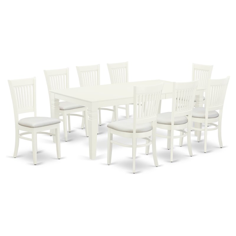 East West Furniture Logan 9-piece Dining Set with Fabric Chairs in Linen White