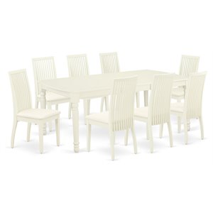 East West Furniture Dover 9-piece Wood Dining Room Table Set in Linen White