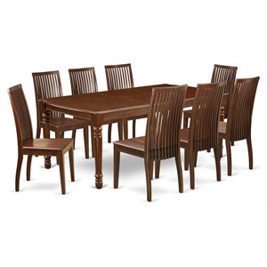 East West Furniture Dover 9-piece Wood Table and Dining Chairs in Mahogany