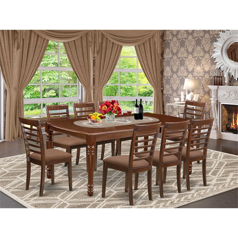 East West Furniture Dover 9-piece Wood Dining Set w/ Cushion Chairs in Mahogany