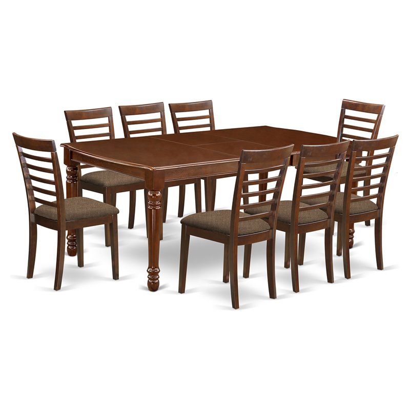 East West Furniture Dover 9-piece Wood Dining Set w/ Cushion Chairs in Mahogany