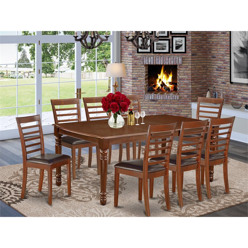 East West Furniture Dover 9-piece Wood Dining Set in Mahogany