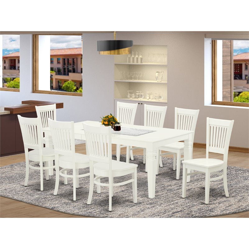 East West Furniture Logan 9-piece Wood Table and Dining Chairs in Linen White