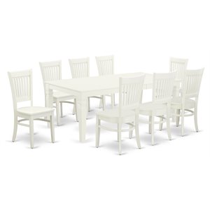 East West Furniture Logan 9-piece Wood Table and Dining Chairs in Linen White