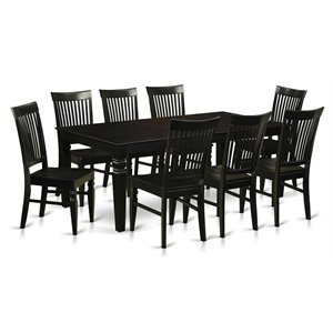 East West Furniture Logan 9-piece Traditional Wood Dining Set in Black