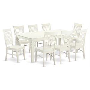 East West Furniture Logan 9-piece Wood Dining Set in Linen White