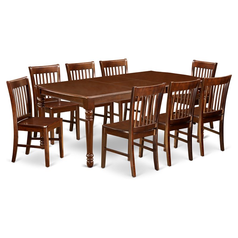 East West Furniture Dover 9-piece Wood Kitchen Table Set in Mahogany