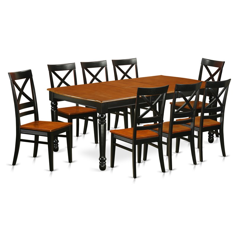 East West Furniture Dover 9-piece Wood Table and Dining Chairs in Black/Cherry