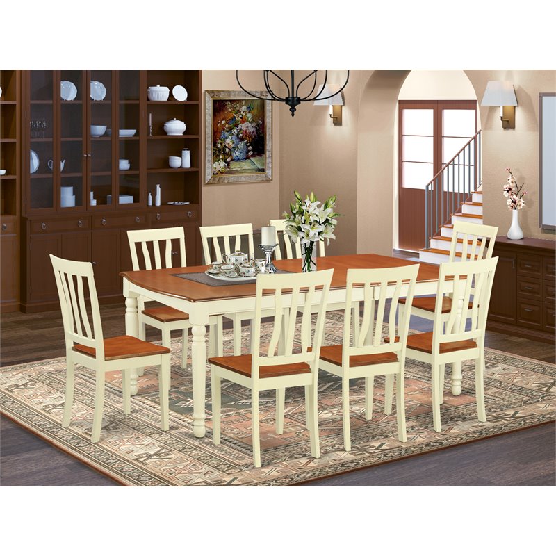 East West Furniture Dover 9-piece Wood Dinette Set in Buttermilk/Cherry