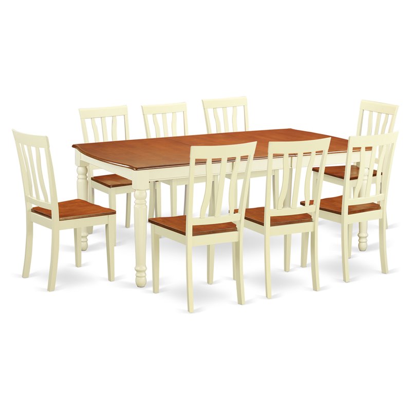 East West Furniture Dover 9-piece Wood Dinette Set in Buttermilk/Cherry
