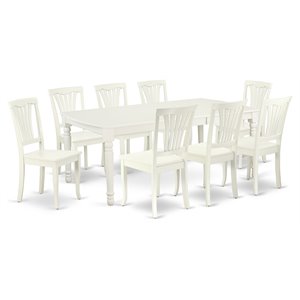 East West Furniture Dover 9-piece Wood Dining Set with Slatted Chairs in White