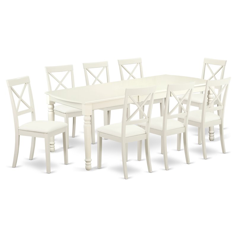 East West Furniture Dover 9-piece Wood Dining Set with Leather Seat in White