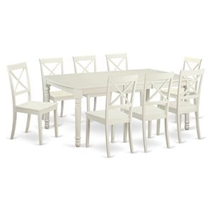 East West Furniture Dover 9-piece Wood Dinette Set in Linen White
