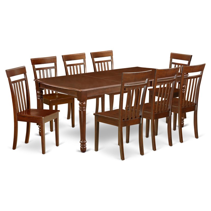 East West Furniture Dover 9-piece Wood Dining Room Set in Mahogany