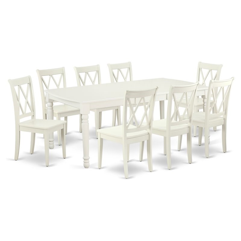 East West Furniture Dover 9-piece Wood Dining Set with X-Back Chairs in White