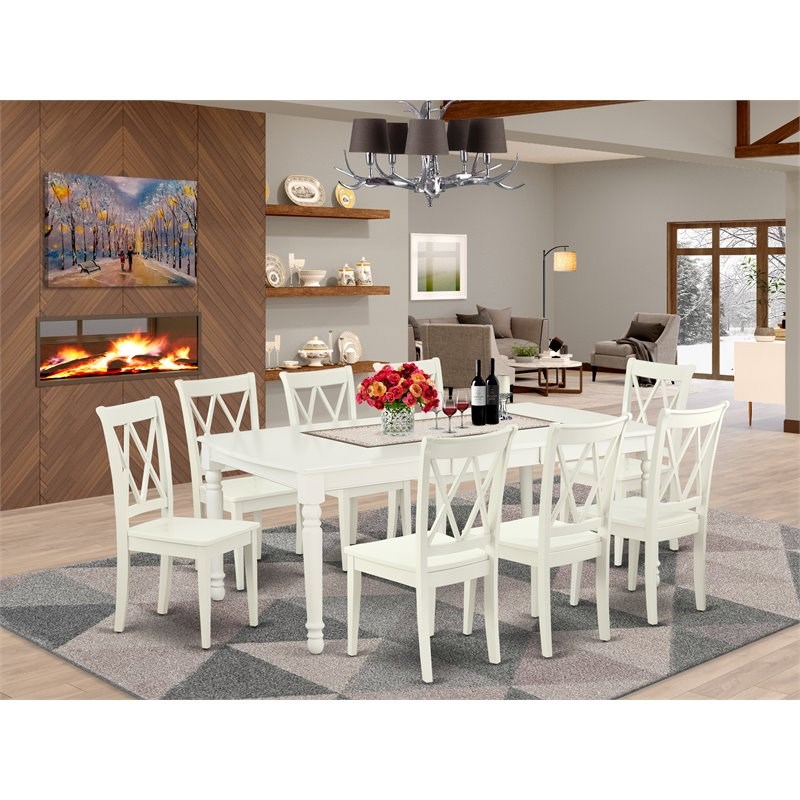 East West Furniture Dover 9-piece Wood Dining Set with X-Back Chairs in White