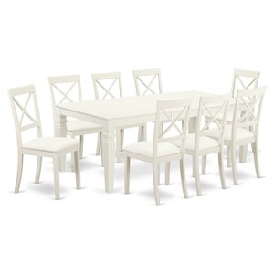East West Furniture Logan 9-piece Dining Set with Leather Chairs in Linen White