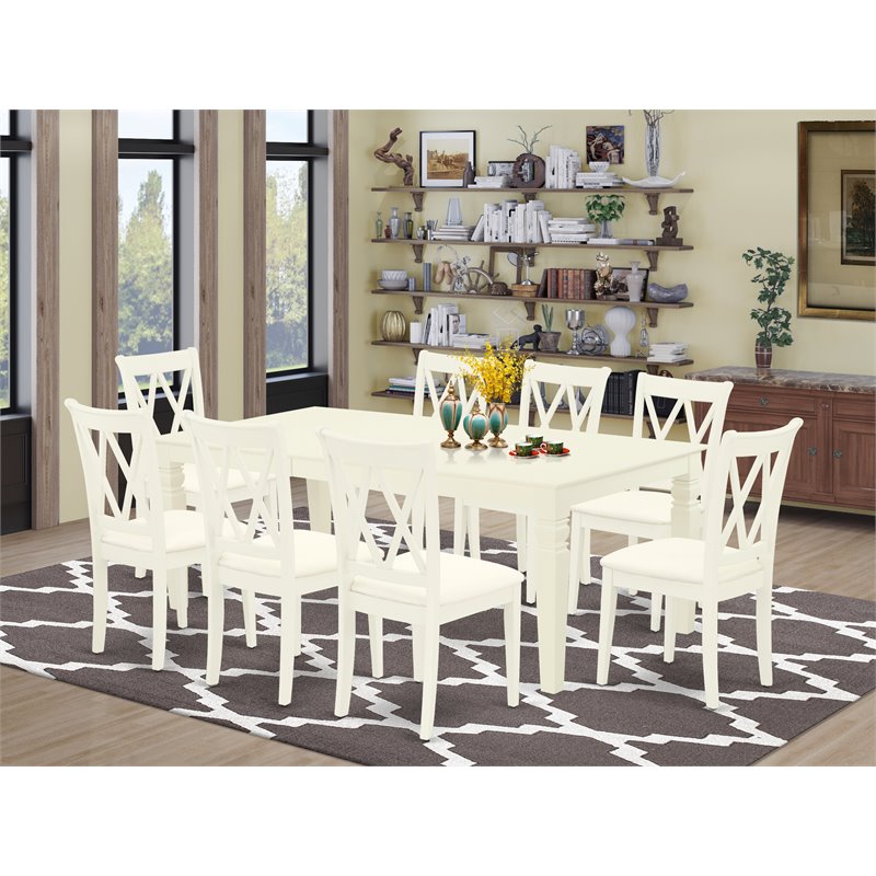 East West Furniture Logan 9-piece Dining Set with Linen Seat in White