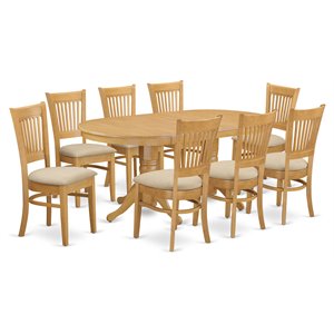 East West Furniture Vancouver 9-piece Wood Dining Table and Chairs in Oak
