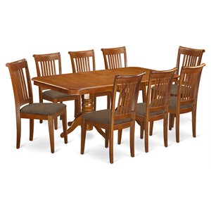 East West Furniture Napoleon 9-piece Dining Set w/ Fabric Chairs in Saddle Brown