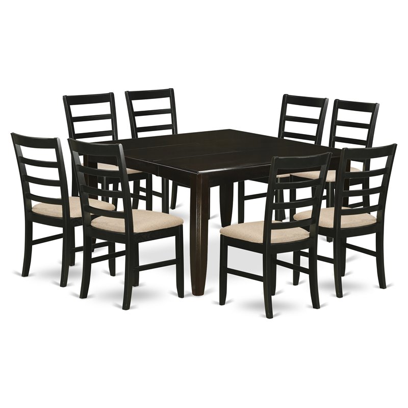 East West Furniture Parfait 9-piece Dining Set with Linen Seat in Cappuccino