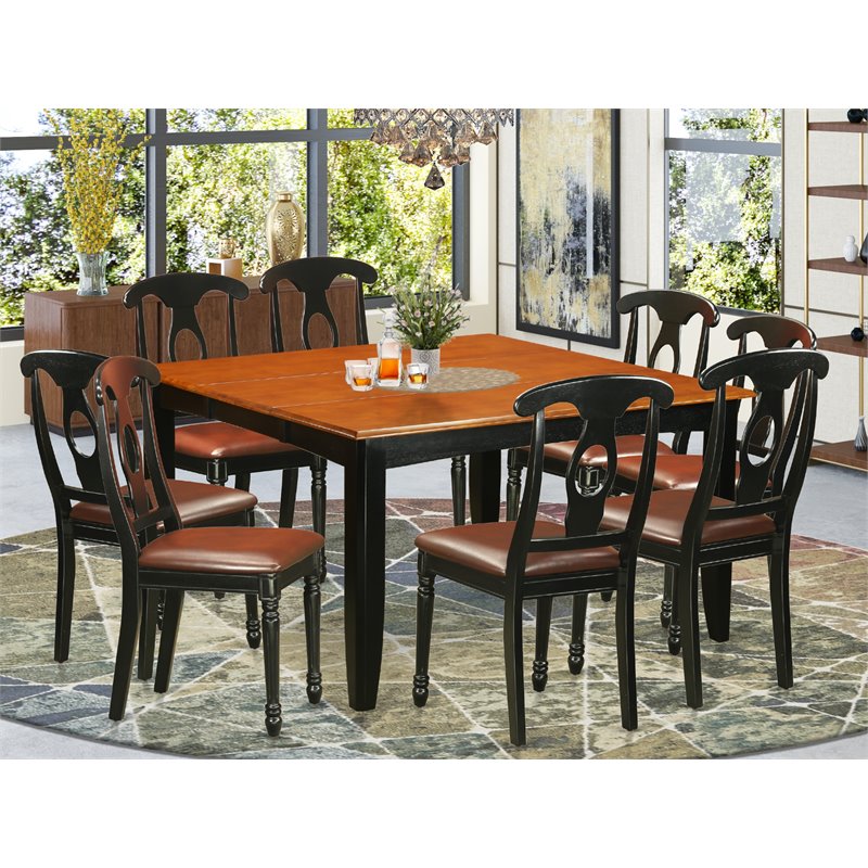 East West Furniture Parfait 9-piece Wood Dining Table and Chair Set in Black
