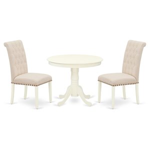 East West Furniture Antique 3-piece Wood Dining Set in Linen White/Light Beige