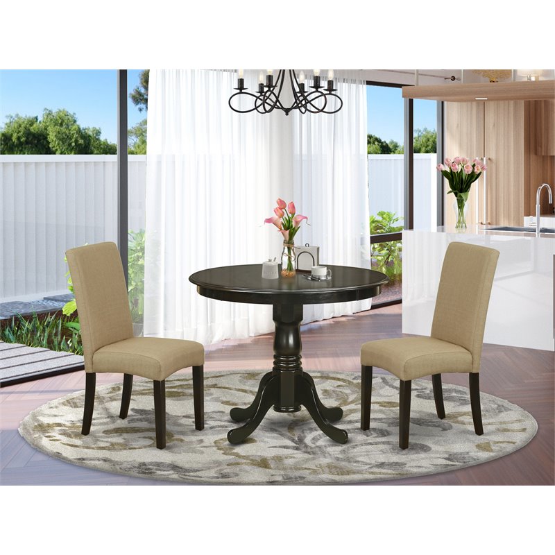 East West Furniture Antique 3-piece Dining Set with Round Table in Cappuccino