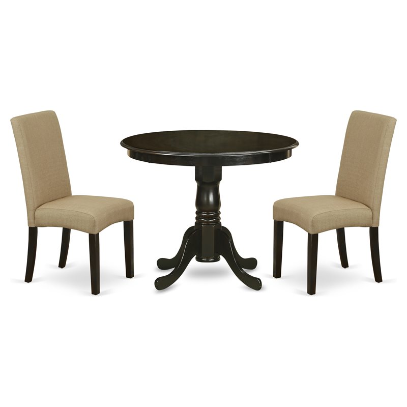 East West Furniture Antique 3-piece Dining Set with Round Table in Cappuccino