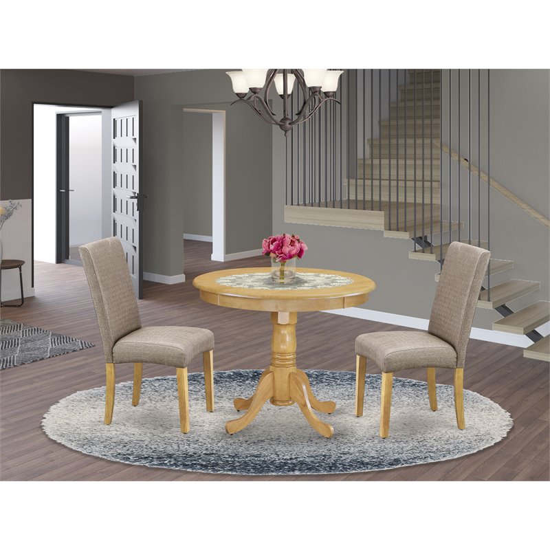 East West Furniture Antique 3-piece Wood Dining Set in Oak/Dark Khaki
