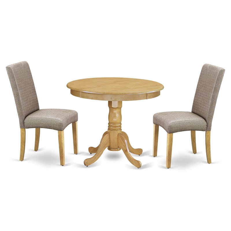 East West Furniture Antique 3-piece Wood Dining Set in Oak/Dark Khaki