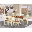 East West Furniture Plainville 9-piece Dining Set with Wood Seat in Cherry