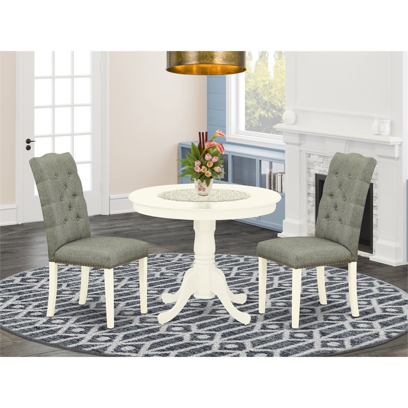 East West Furniture Antique 3-piece Wood Dining Room Table Set in Linen White