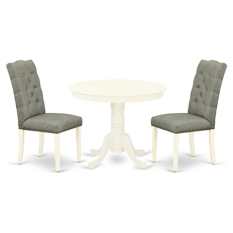 East West Furniture Antique 3-piece Wood Dining Room Table Set in Linen White