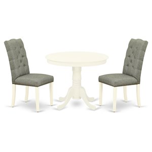 East West Furniture Antique 3-piece Wood Dining Room Table Set in Linen White